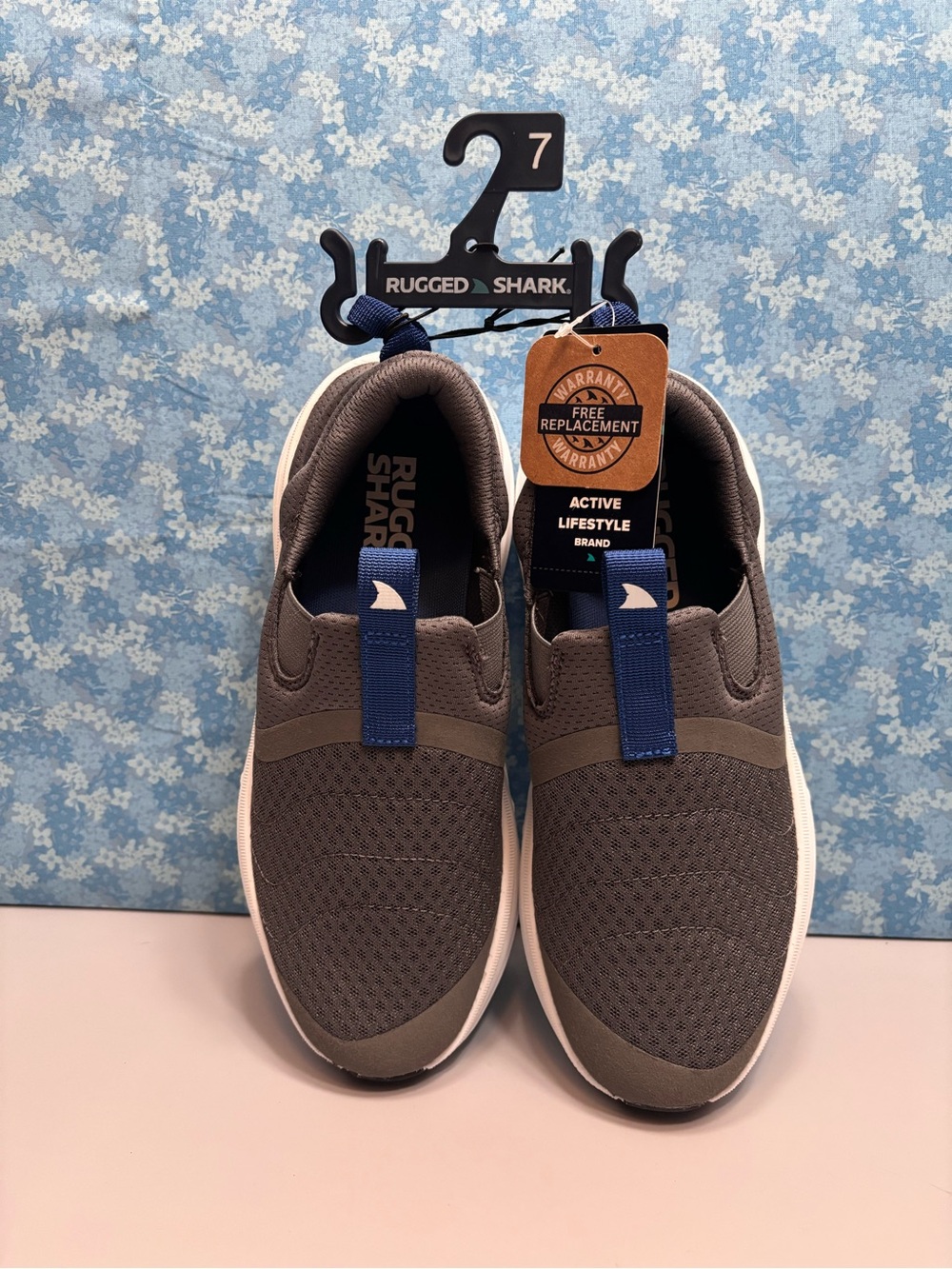 Rugged Shark Men’s Slip-On Athletic Shoes in Gray with Blue Tab